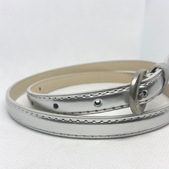 RESTOCKED- Thin Trendy Silver Vegan Leather Belt